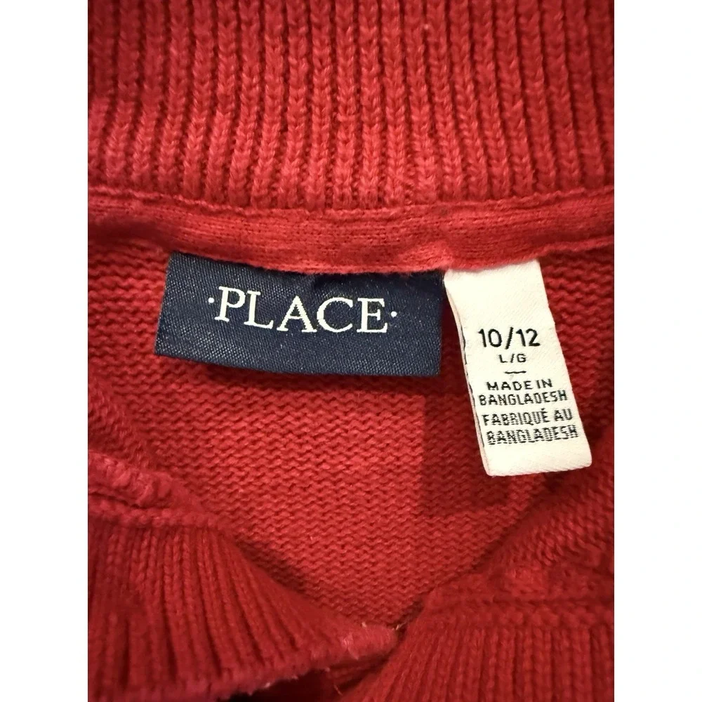 The Children's Place Boys 10/12 Red Fair Isle Sweater Mock Neck EUC
